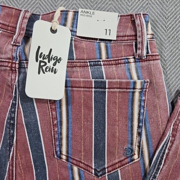 Indigo Rein Junior's Jeans Size 11 Ankle Mid Rise Red Blue Stripe RN 128963 NWT - Picture 7 of 16